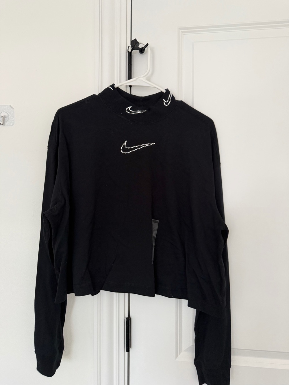 Nike Black Crystal-Swoosh Cropped Long Sleeve Top